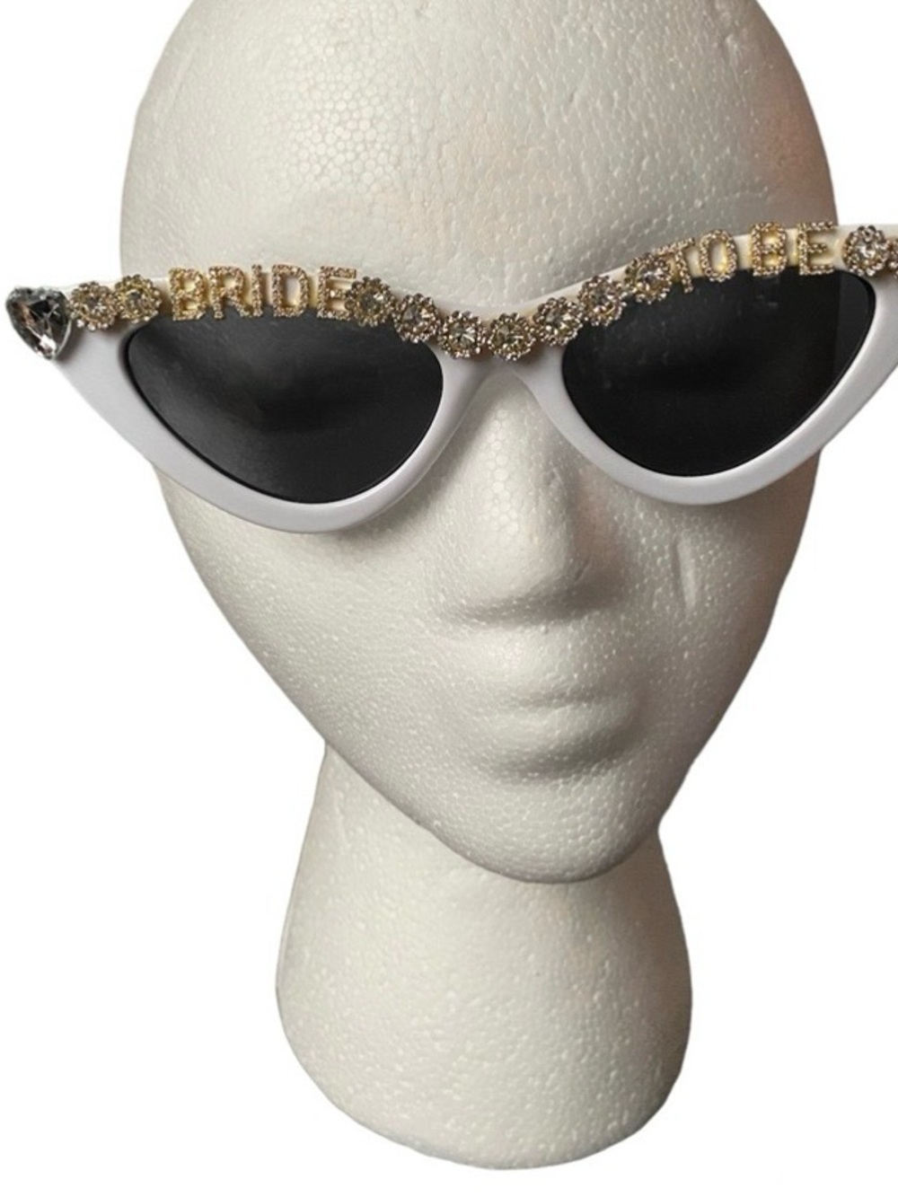Bride To Be Rhinestone Accent White Cat Eye Sunglasses